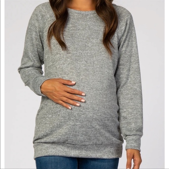 Pinkblush Tops - Pinkblush Gray Maternity Scoop Neck Sweatshirt Size Large